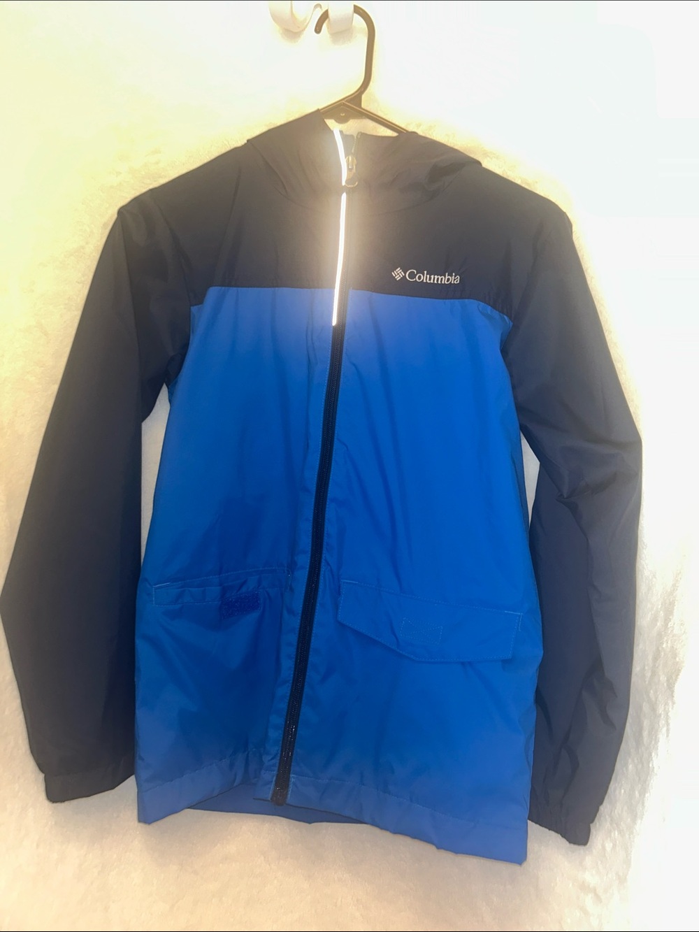 Columbia Kid’s Blue and Navy Hooded and Lined Raincoat